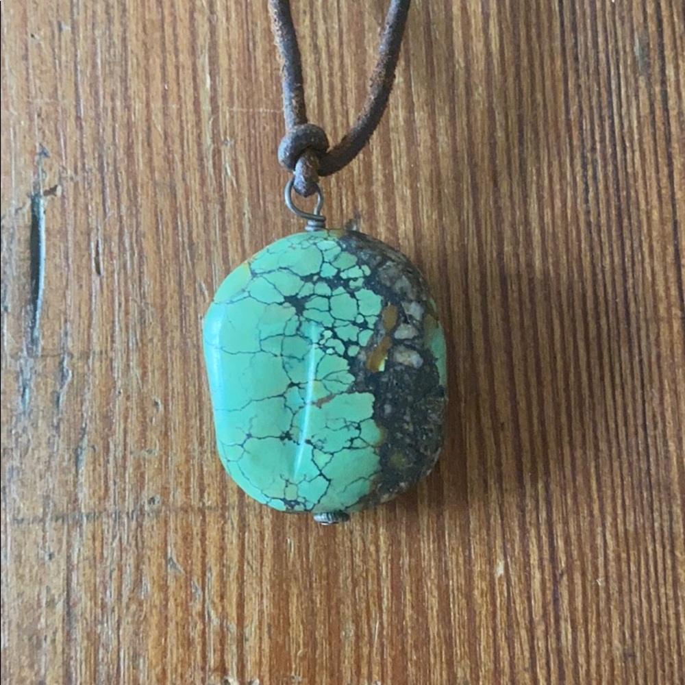 Turquoise Nugget On Suede String Necklace - image 1